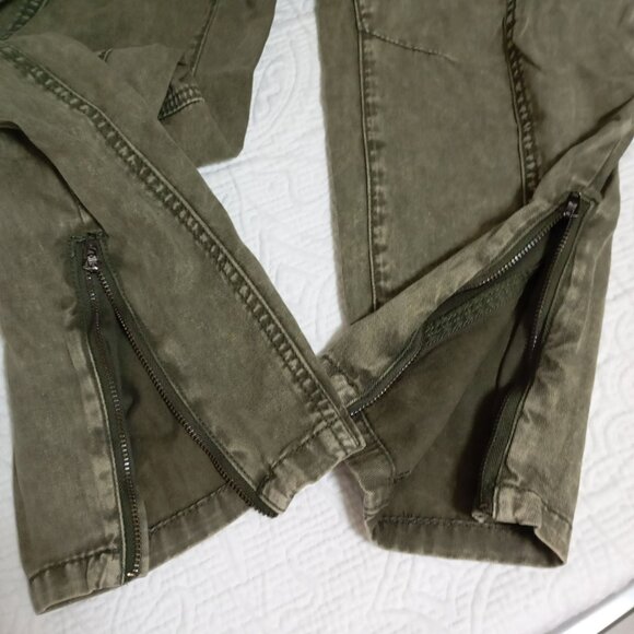 Ecote 100% Cotton Olive Green Cargo Pants With Zippers Size 28 Womens - Picture 8 of 12